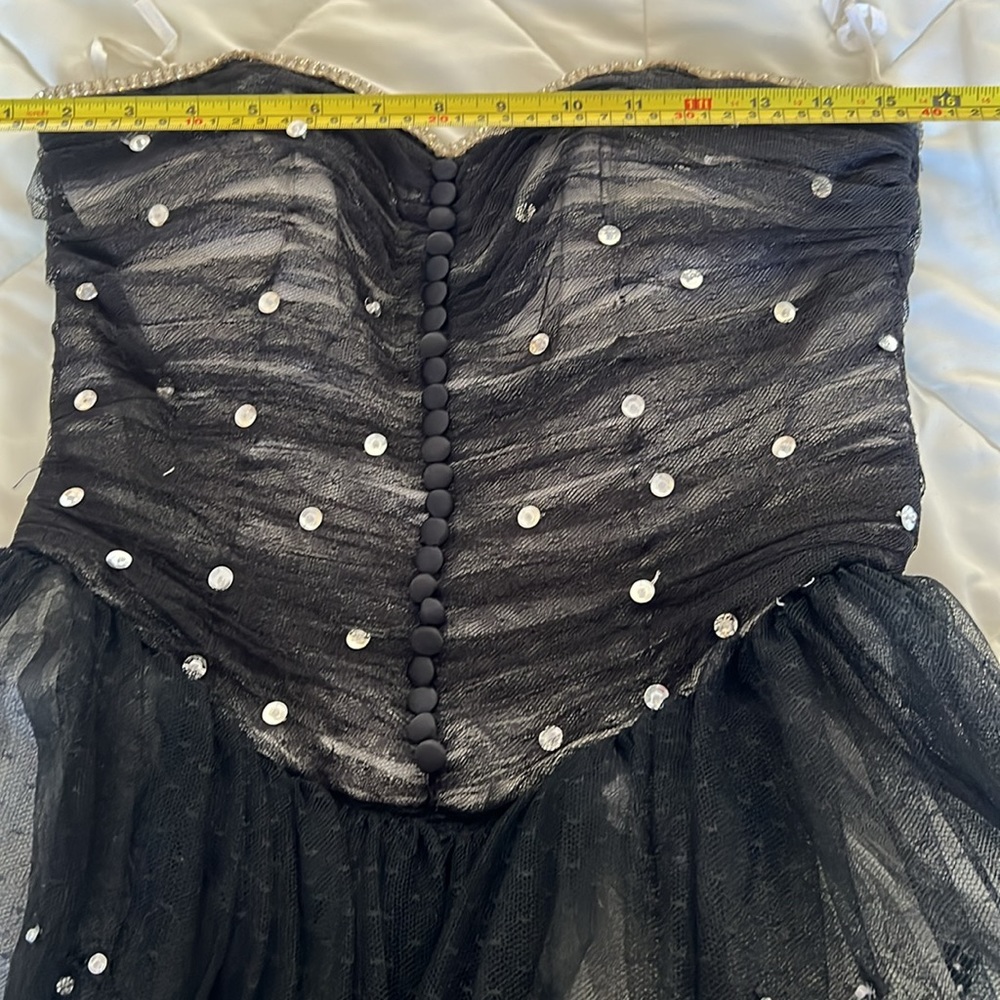Vintage Custom Made Black Corset Sweetheart Ball gown Rhinestones Sequins Small - Picture 12 of 17